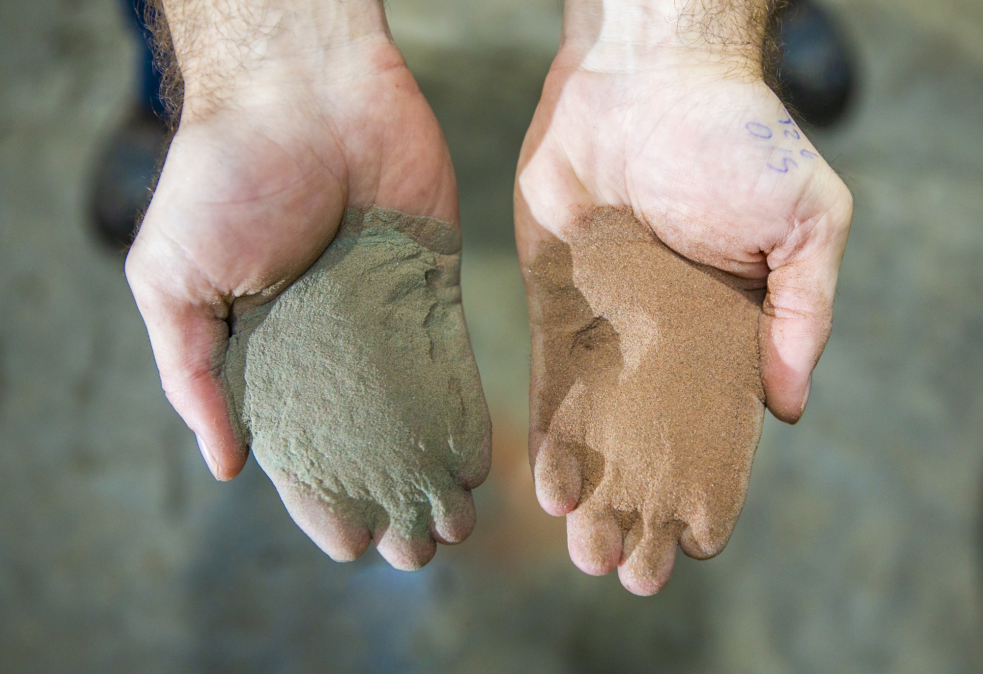 Two examples of minerals in hands